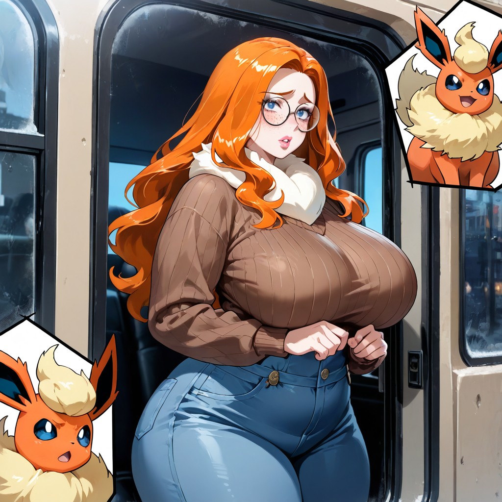 Woman's Hand Pressed Against Car Window Glass, Woman And Flareon Sharing Expression, Blue Jeans AI Gay Porn