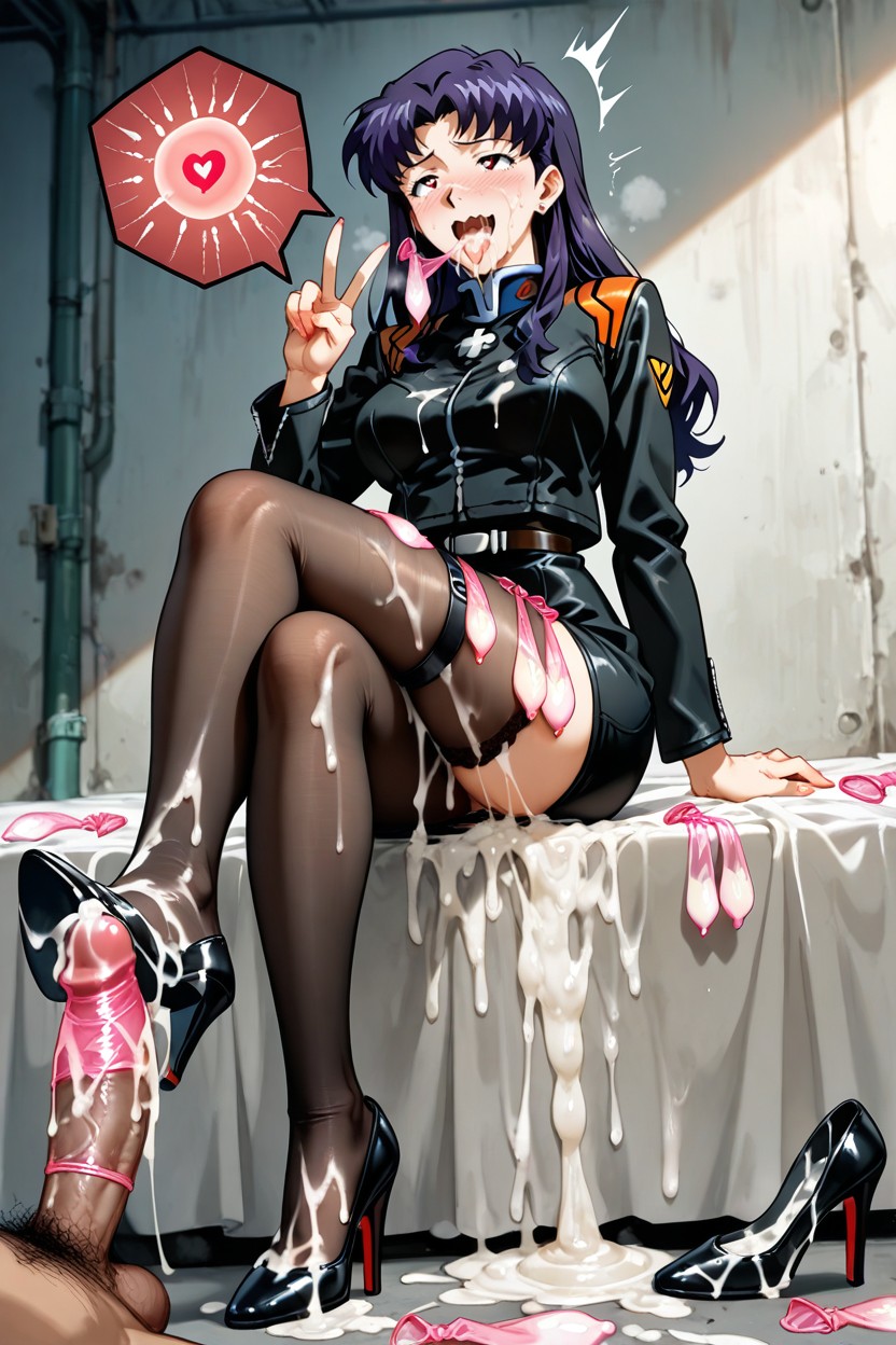 Sitting, 使用済みコンドーム, Clothes Covered On Semen ヘンタイAIポルノ