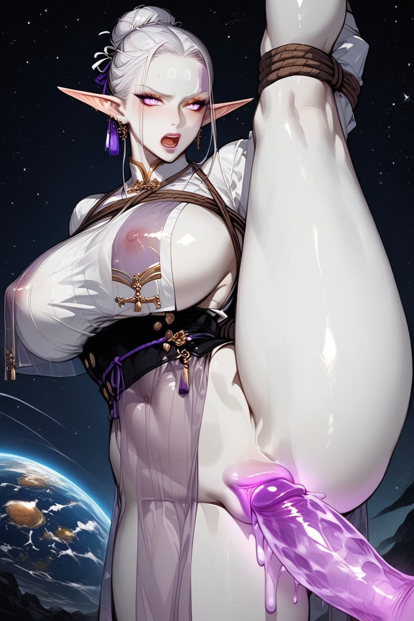 Ultra Pussy Details, Bound By A Brown Rope, Glowing Vulva Purple Furry AI Porn