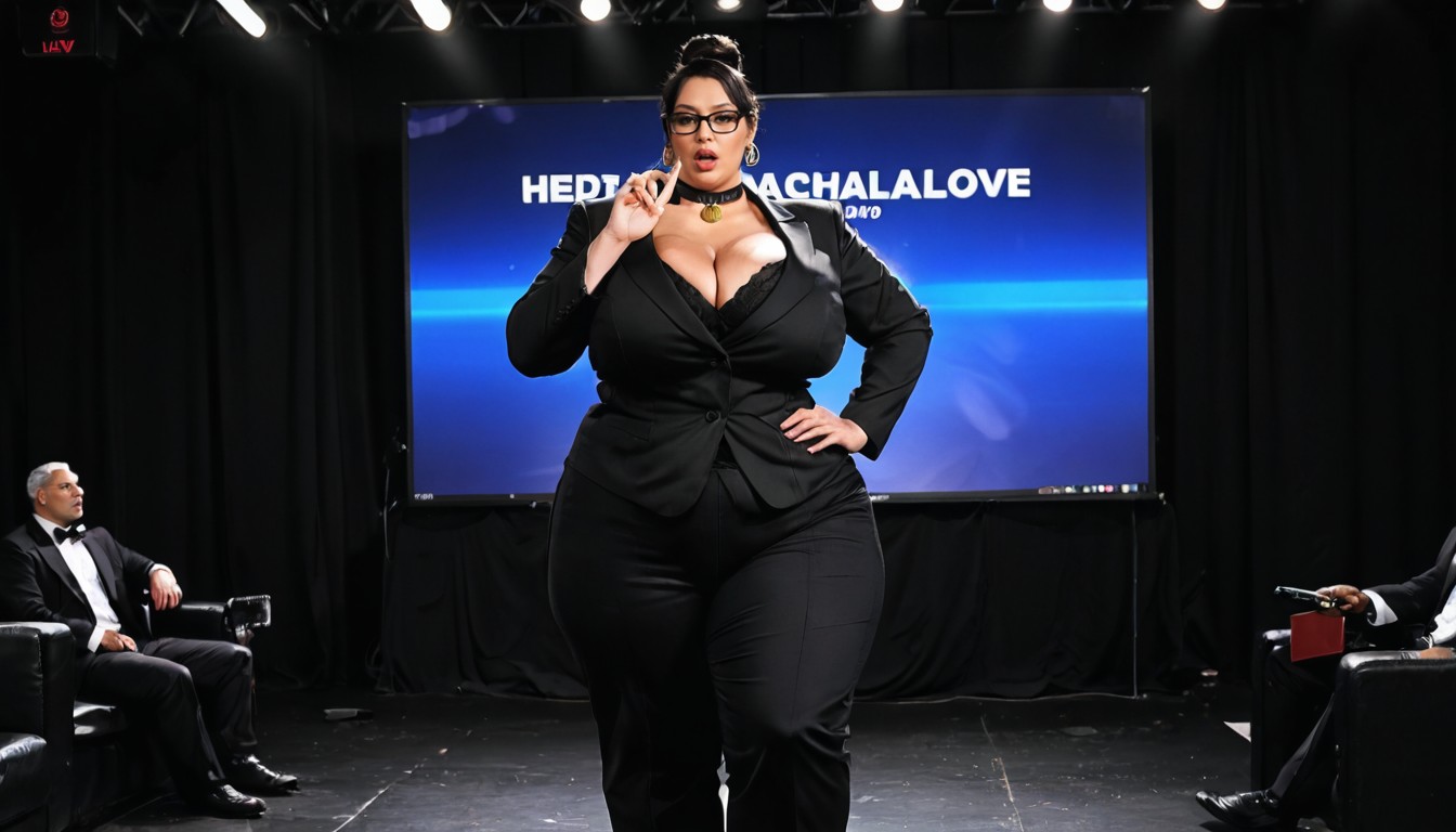 Full Body, Serious Expression, Thick Black Framed Glasses BBW AI Porn