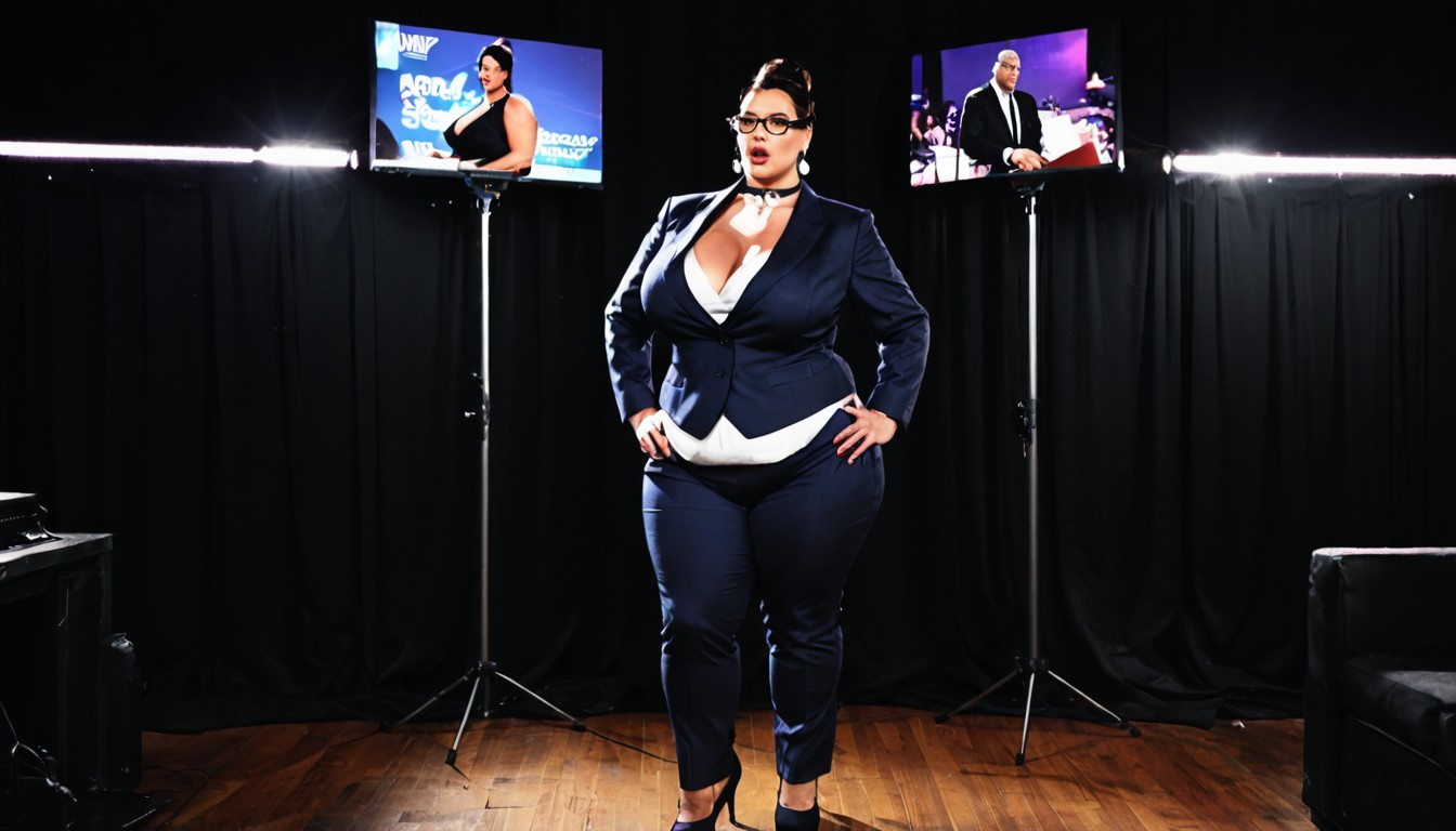 View From Far Away, Hyperrealistic Details, Female Presenter BBW AI Porn