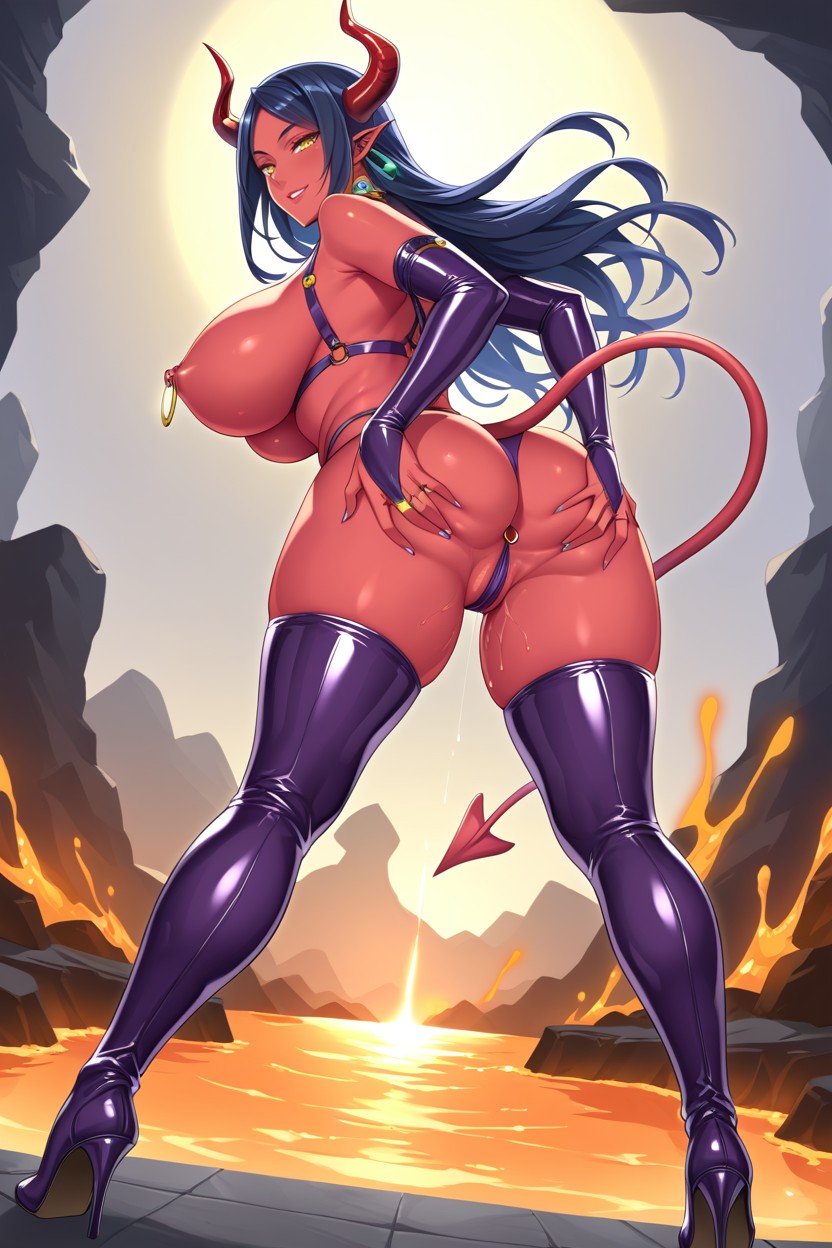 Symmetrical Image, Spreading Ass, Female Demon Hentai AI Porn