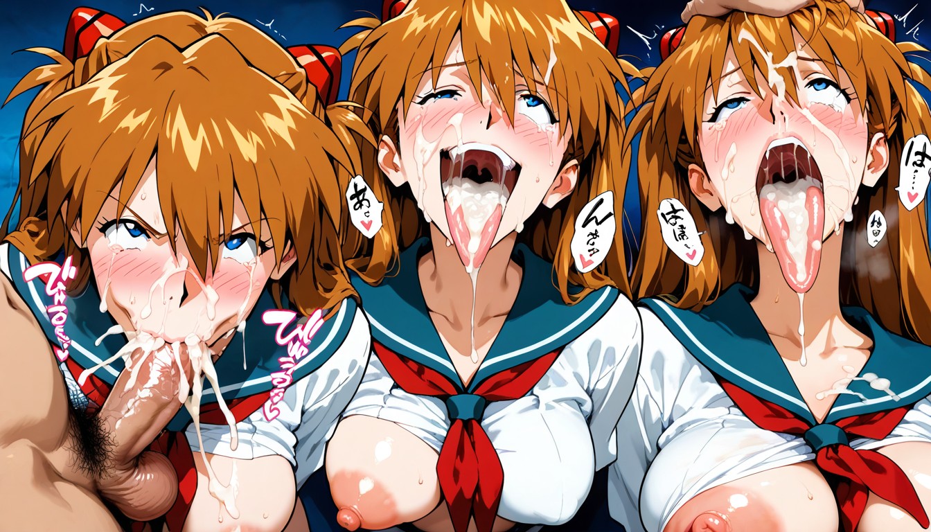Blushing, =, Licking Testicles Hentai AI Porn