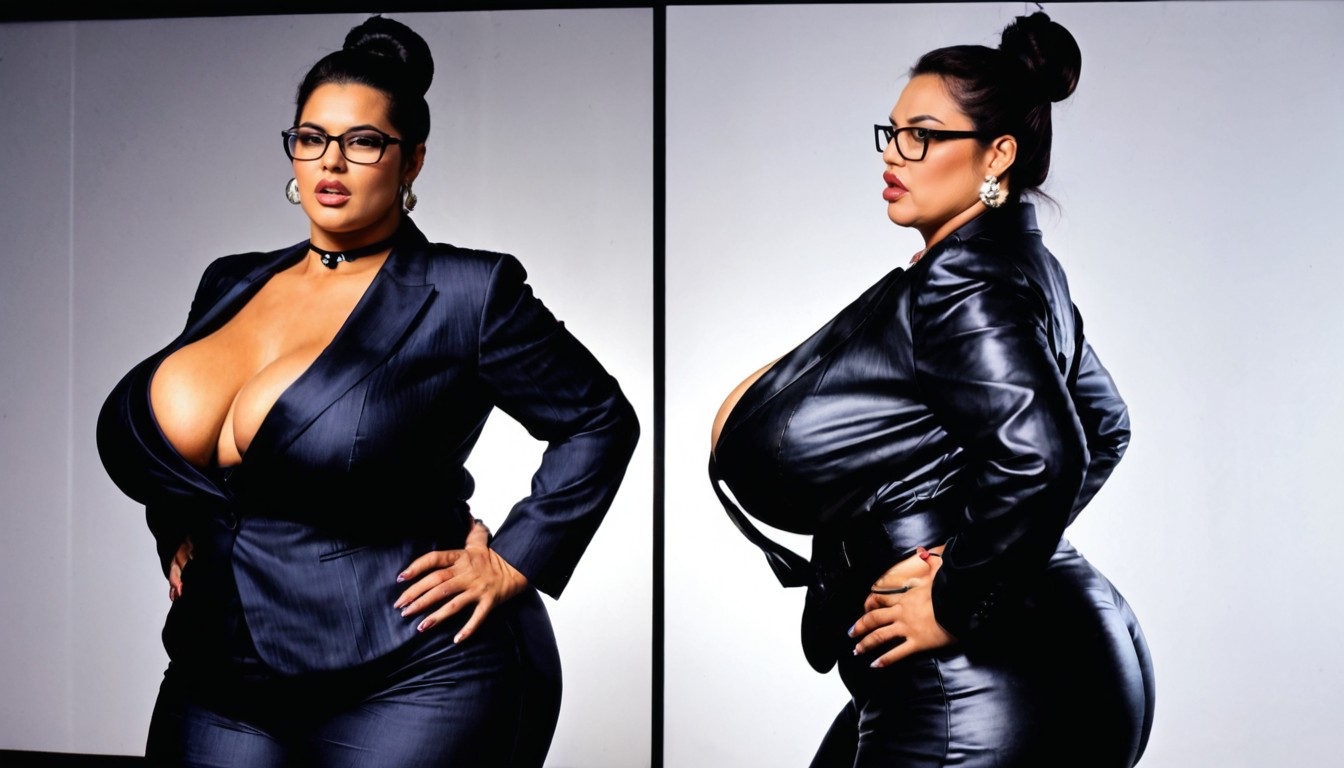 Sleek, Thick Black Framed Glasses, Thick Glossy Lips BBW AI Porn