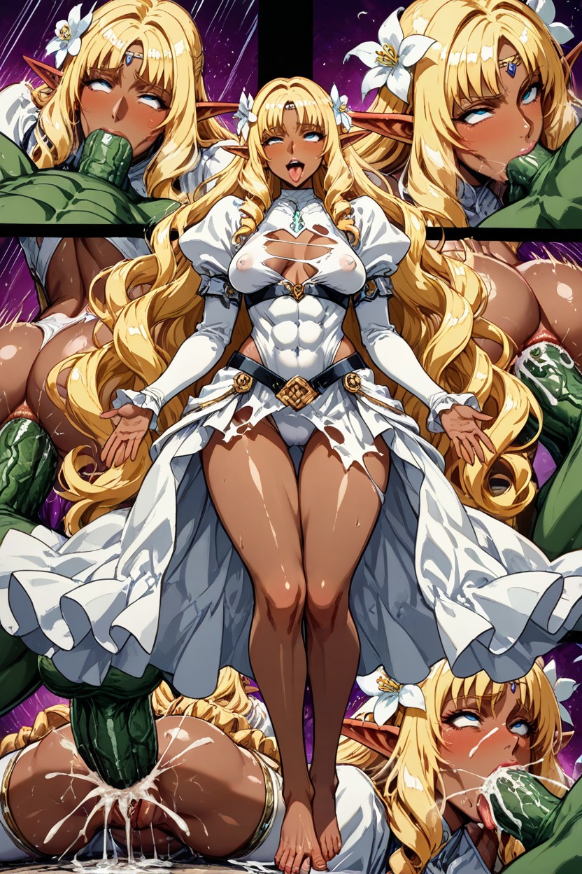 Character Overlapping Across Views Violence, Dark Skin Elf, Gushing Cum String Splash Hentai AI Porn