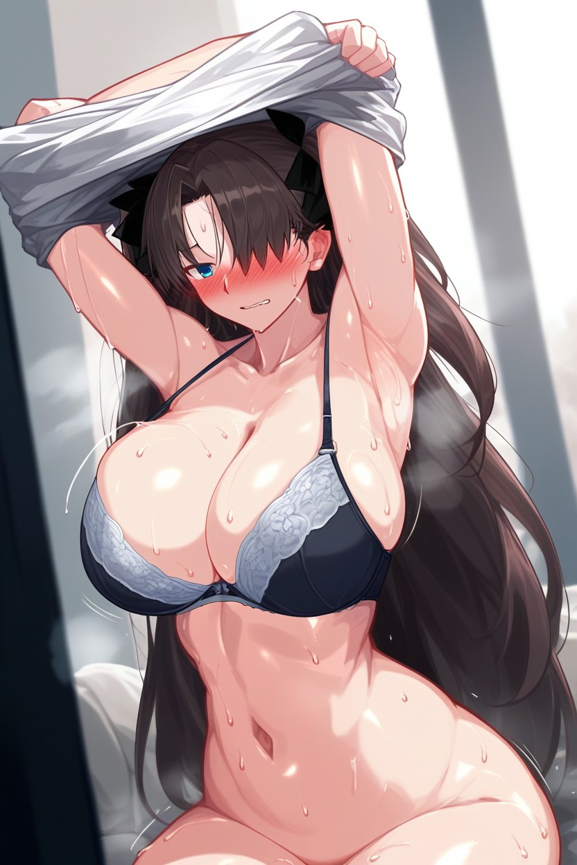 Beautiful Face, Hair Covering One Eye, Escote Hentai IA