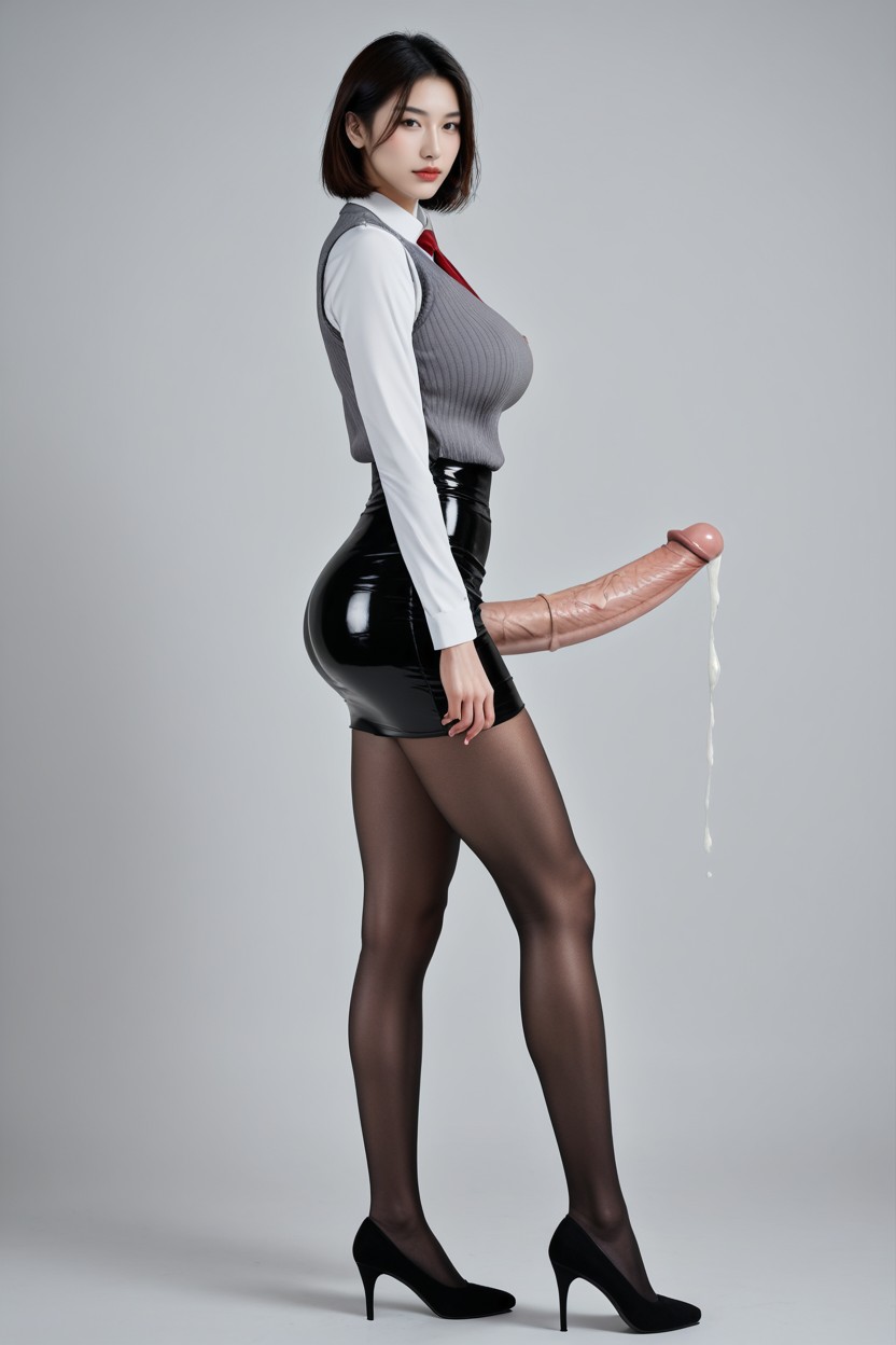 Wore A Tie, Latex Tight Line Skirt, Pink Nipple AI國產黃片