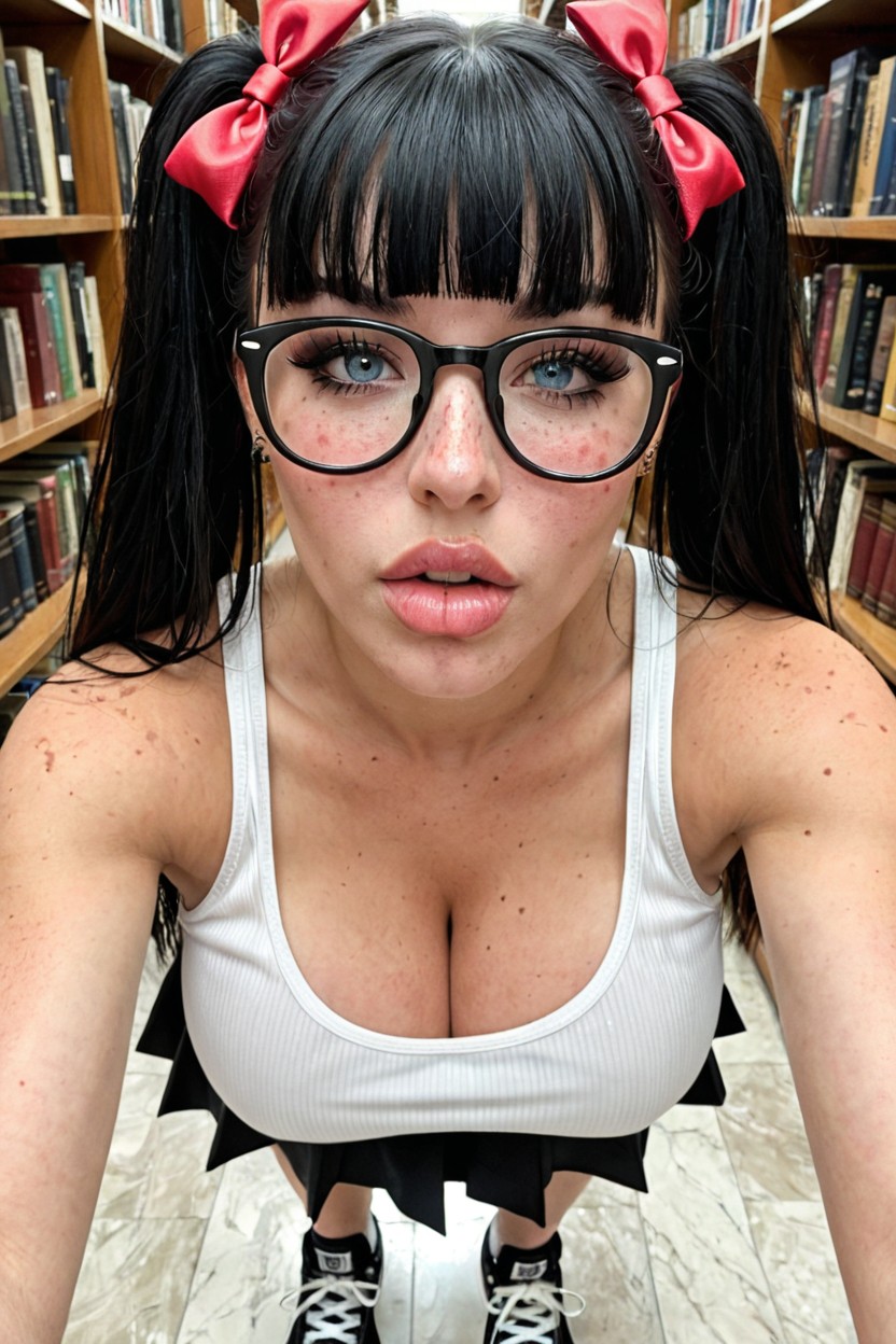 Library, Fringe Bangs, Twintails Hairstyle Porno IA