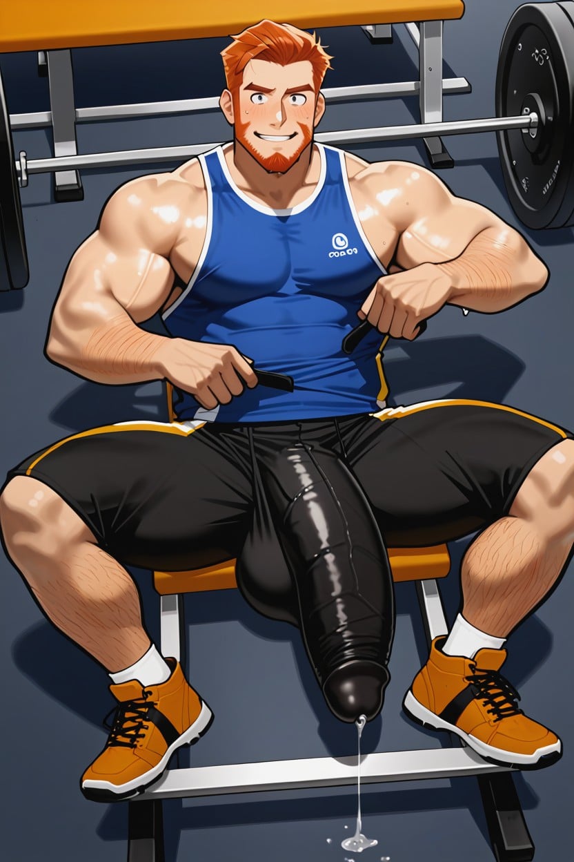 18+, Full Face Blushing, Ginger Guy With Fit Body Wearing Tight Gym Clothes AI Gay Porn