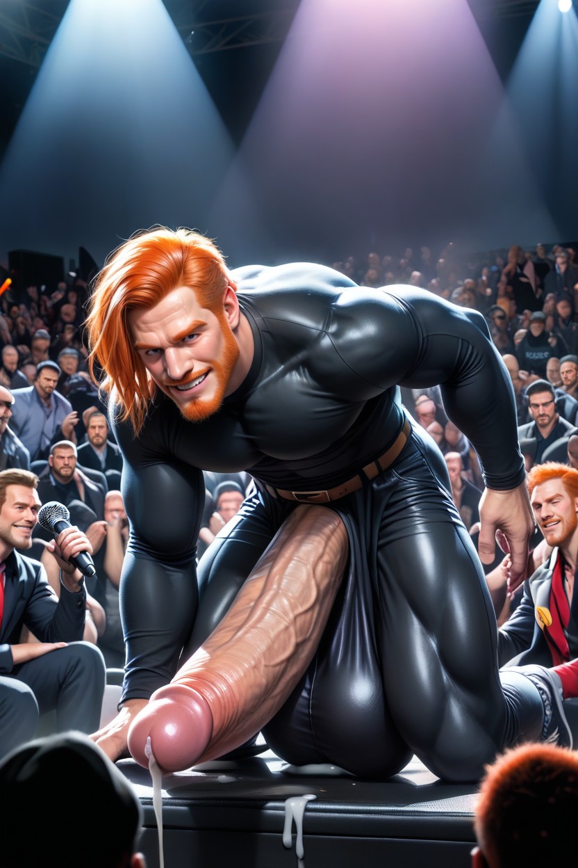 On Stage, Cheveux Roux, Penis Sticking Out Forward And Hanging Over The Crowd Porno IA Gay