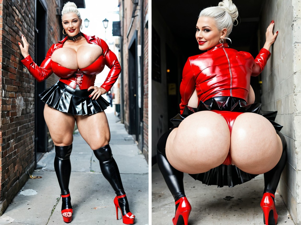 Back Alley, Dark Red Lipstick, Sideview From Low Angle AI Porn