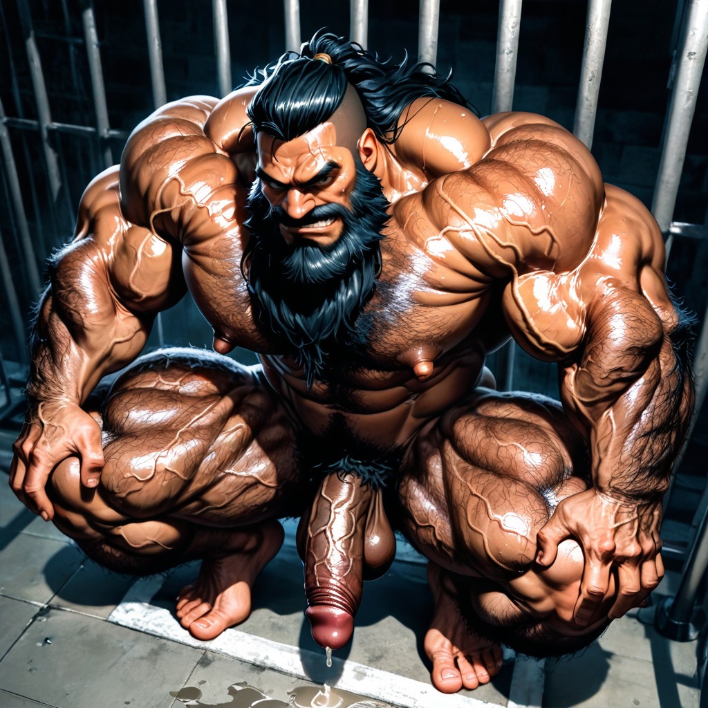Extreme Hairy Legs Muscle Structure, Huge Beard, Dark Tanned Skin AI Gay Porn