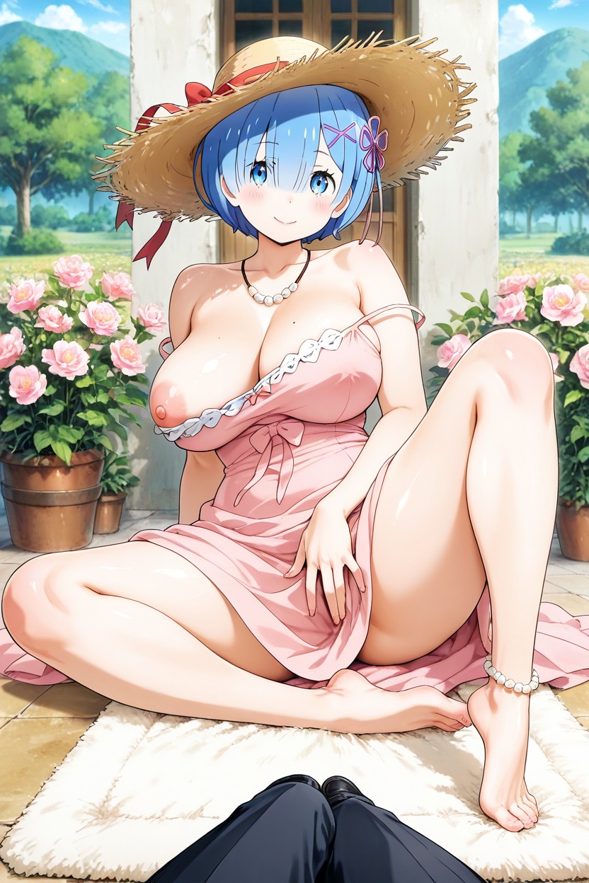 Pink Dress, Side View, Straw Hat Porno IA Hentai