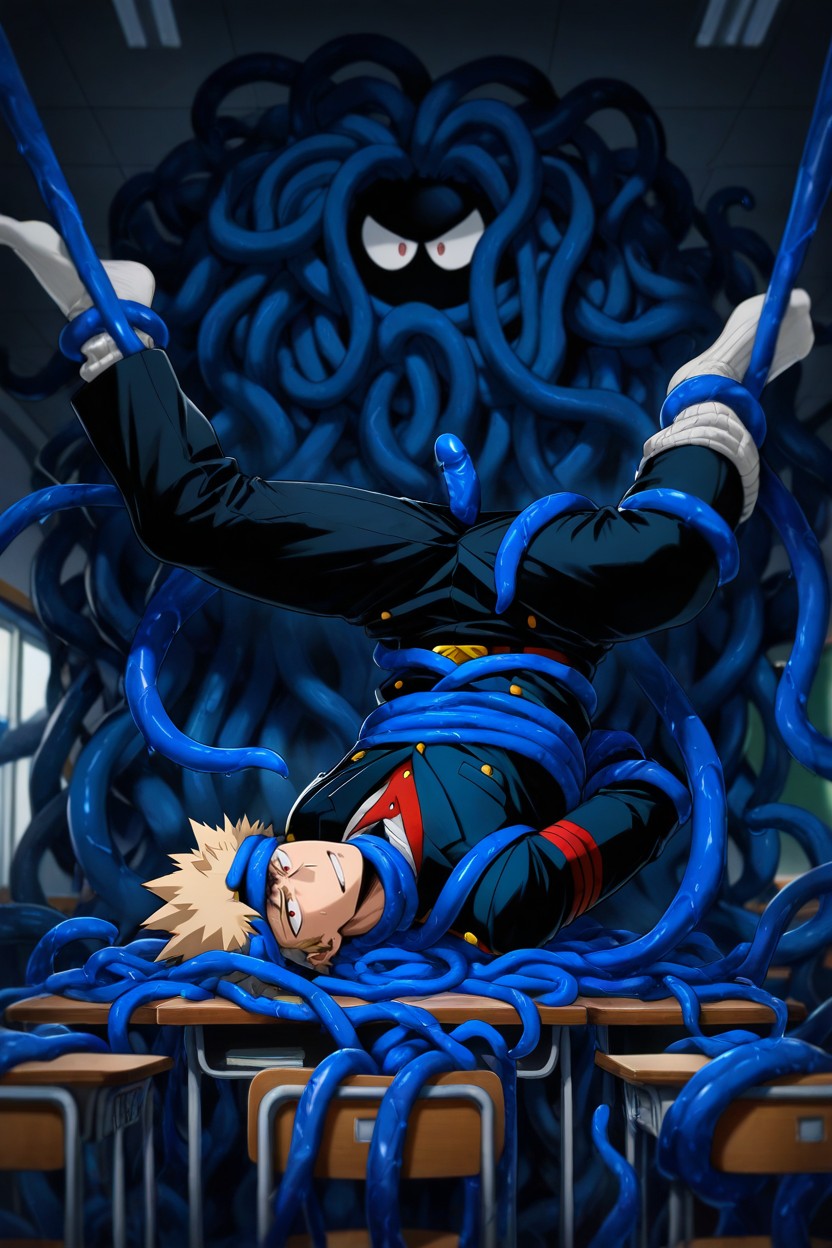 Surrounded By Dick Tentacles, Legs Straight, Messy AI Gay Porn