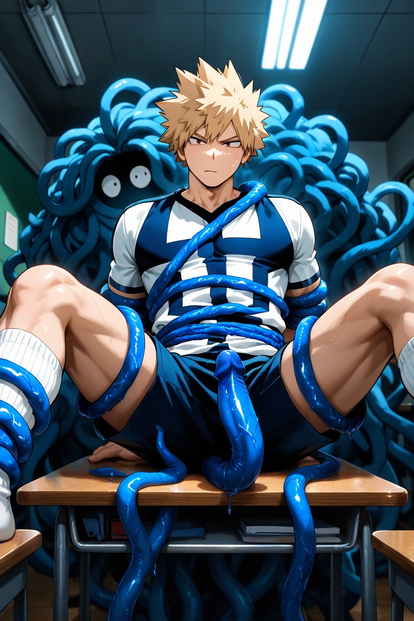 Legs Straight, Long White Slouch Socks, Focus On Bakugo’s Socks AI Gay Porn