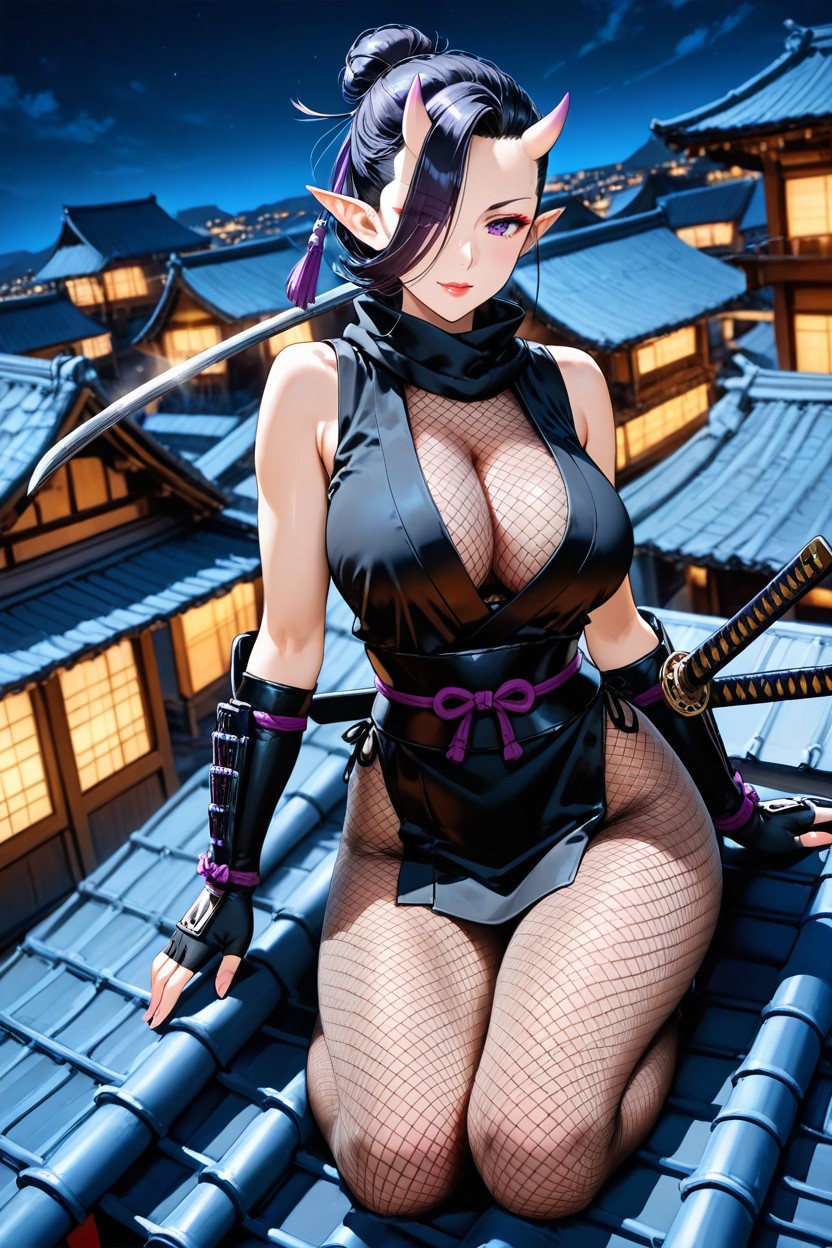 Purple Eyes, Fishnet Pantyhose, Night Hentai IA