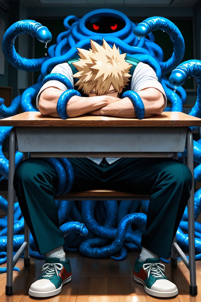 Dark, Surrounded By Dick Tentacles, Shoes Pulled Off By Blue Tentacles ゲイAIポルノ