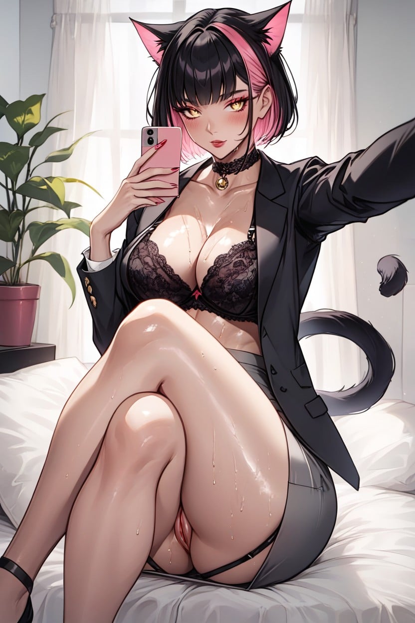Two Tone Hair, Waist, Slightly Layered Hentai AI Porn
