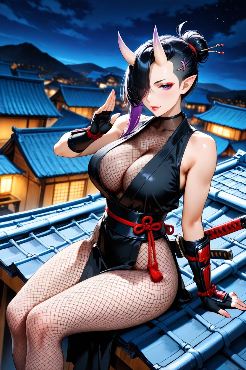 K, On Rooftops, Fishnet Pantyhose Hentai IA
