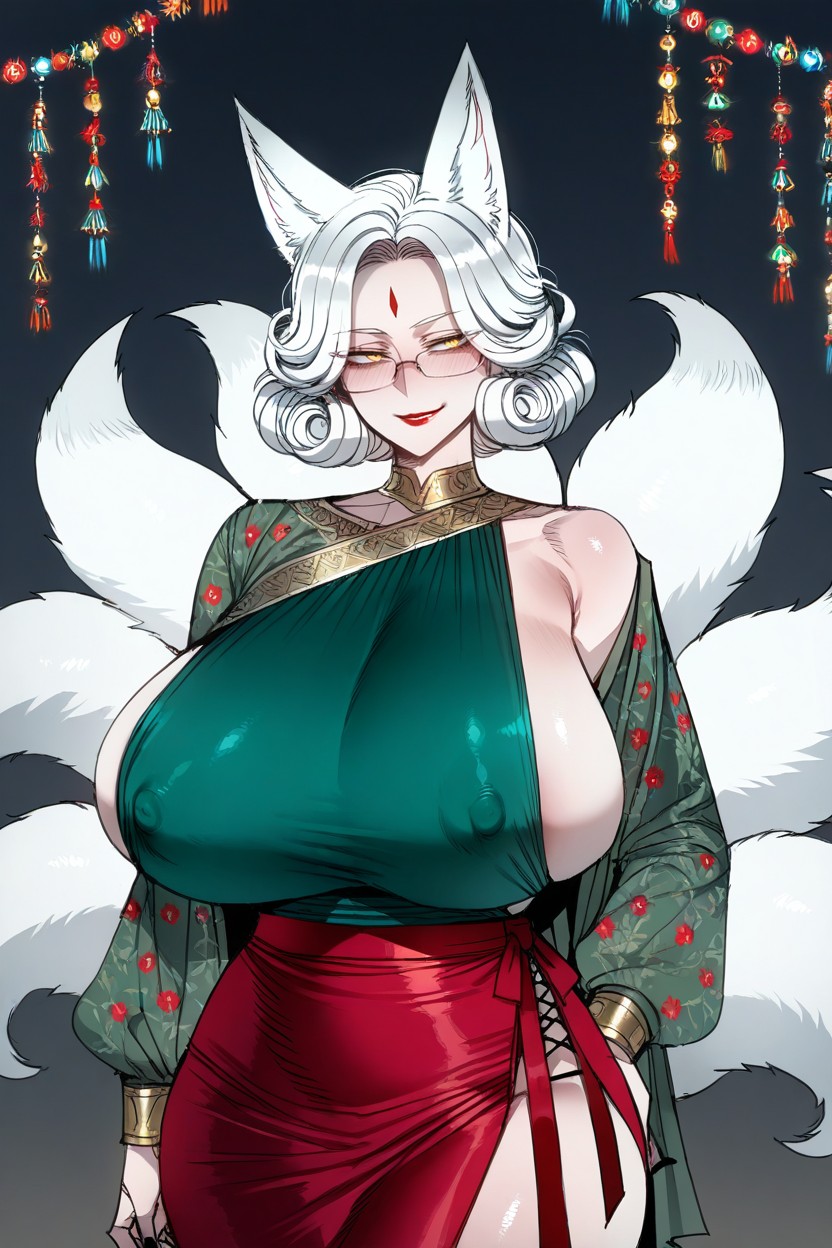 Detailed Face, Green Shirt, Ribbons On The Tail Hentai IA