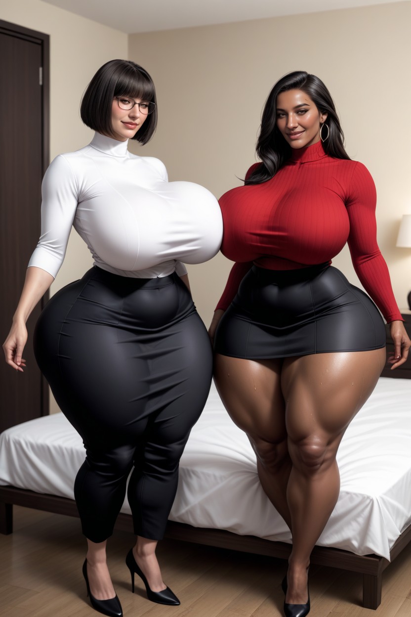 Colossal Breast, Two Women, Bedroom AI Porn