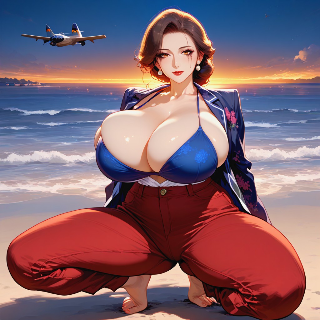 Huge Chest, At Night, Perfect Lighting MILF AI Porn