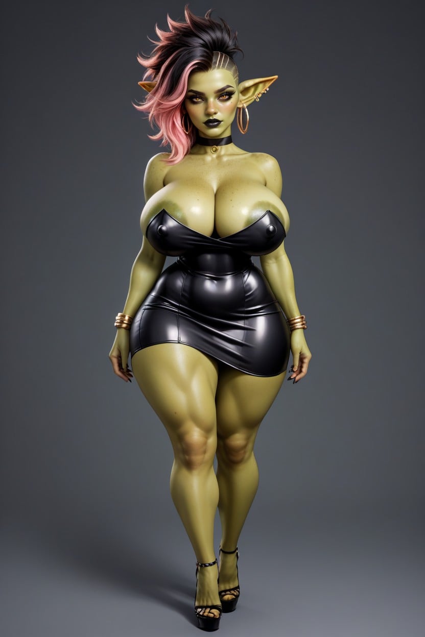 Hoop Earrings, Gigantic Areola, Black Gladiator High Heels Hentai AI Porn