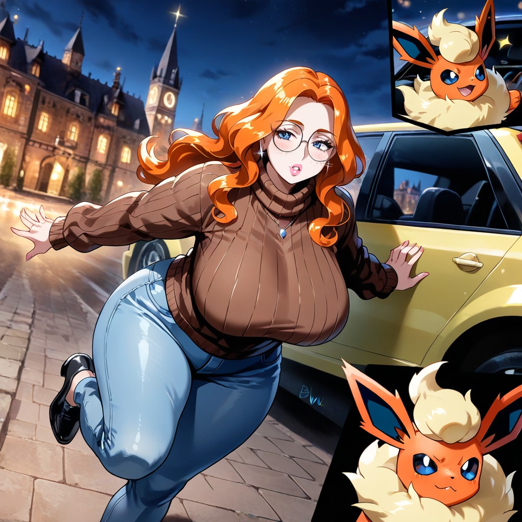 Voluptuous Curves, Flareon Jumping Out Of Taxi Beside Her, 側視圖 AI同性戀黃片