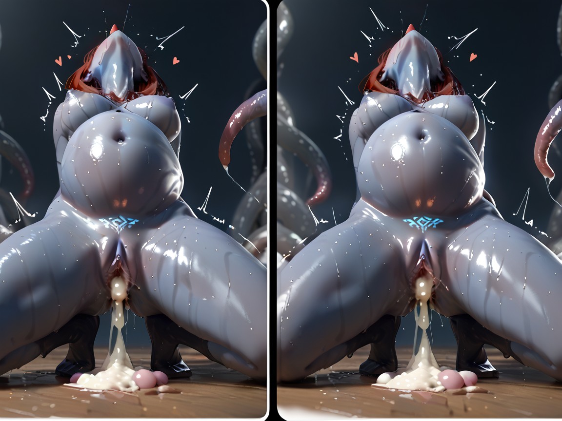 Rayos X, Tentacles Force Blue Alien Eggs Into Her Womb, Planeta Alienígena Hentai IA