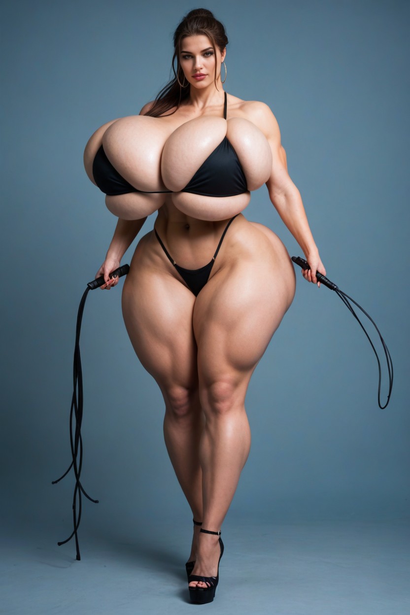 Ponytail, Holding Whip, Thong AI Porn