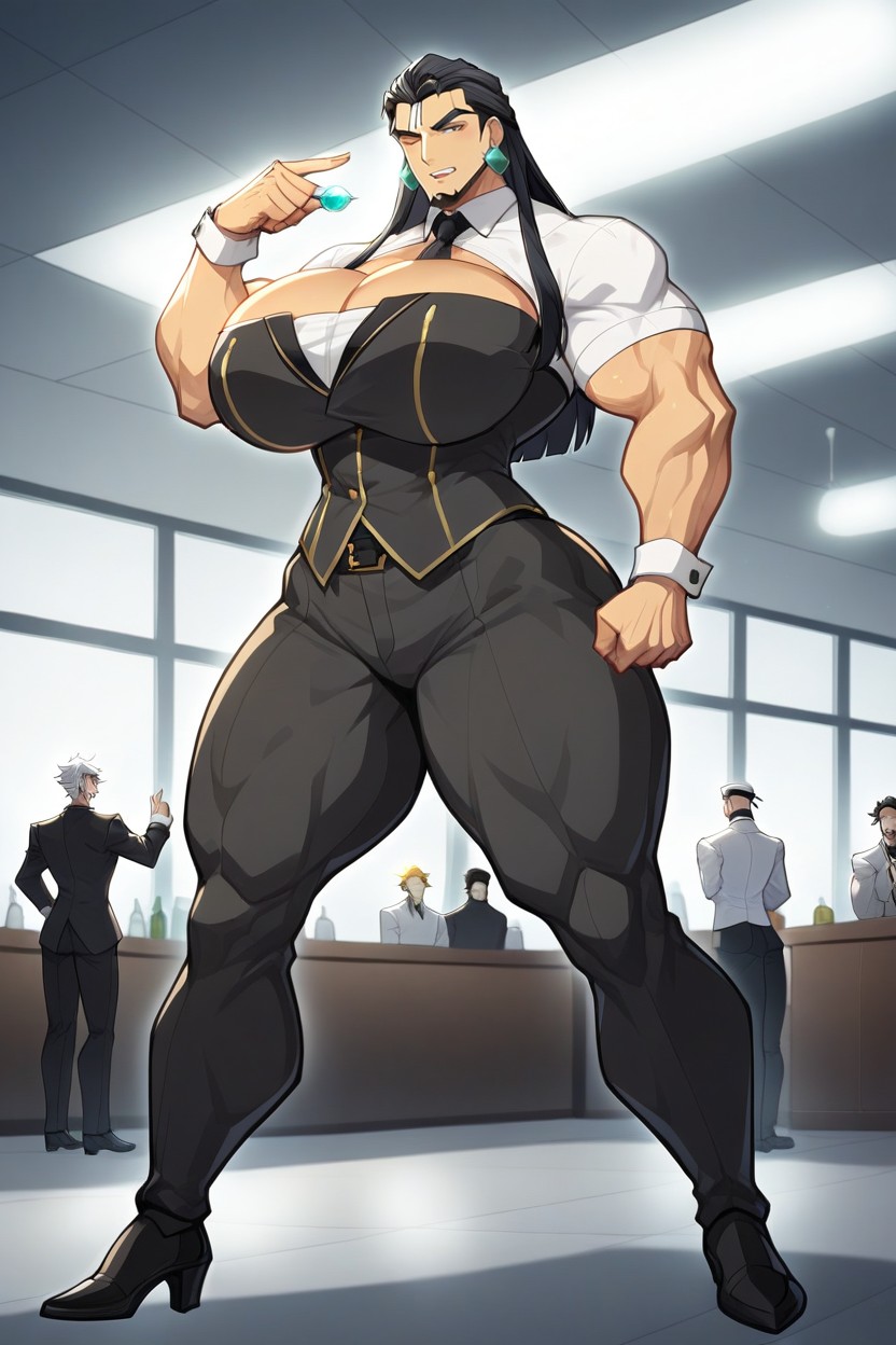 Luce Un Collar Con Un Pequeño Dije Azul, Un Reloj O Brazalete Dorado Y Zapatos De Tacón Negros De Punta, 25+ Hentai AI Porn