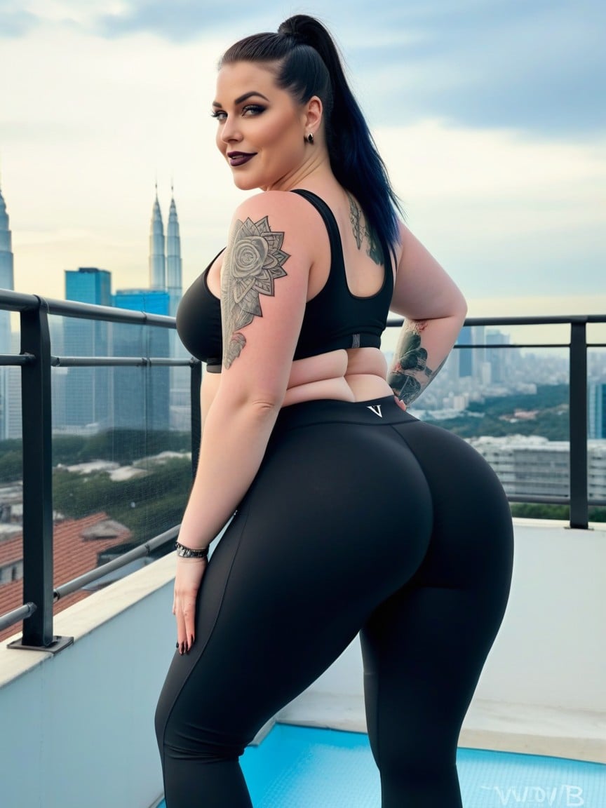 Malaysian City Rooftop Pool, Highly Detailed, Black Yoga Pants AI Porn