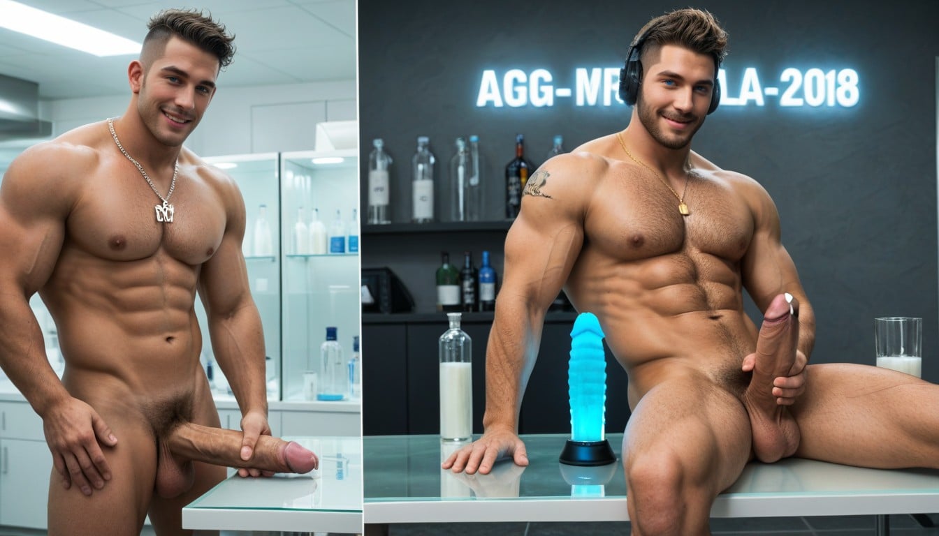 Masturbation, White Powder On Glass Table, Smooth Chest ゲイAIポルノ