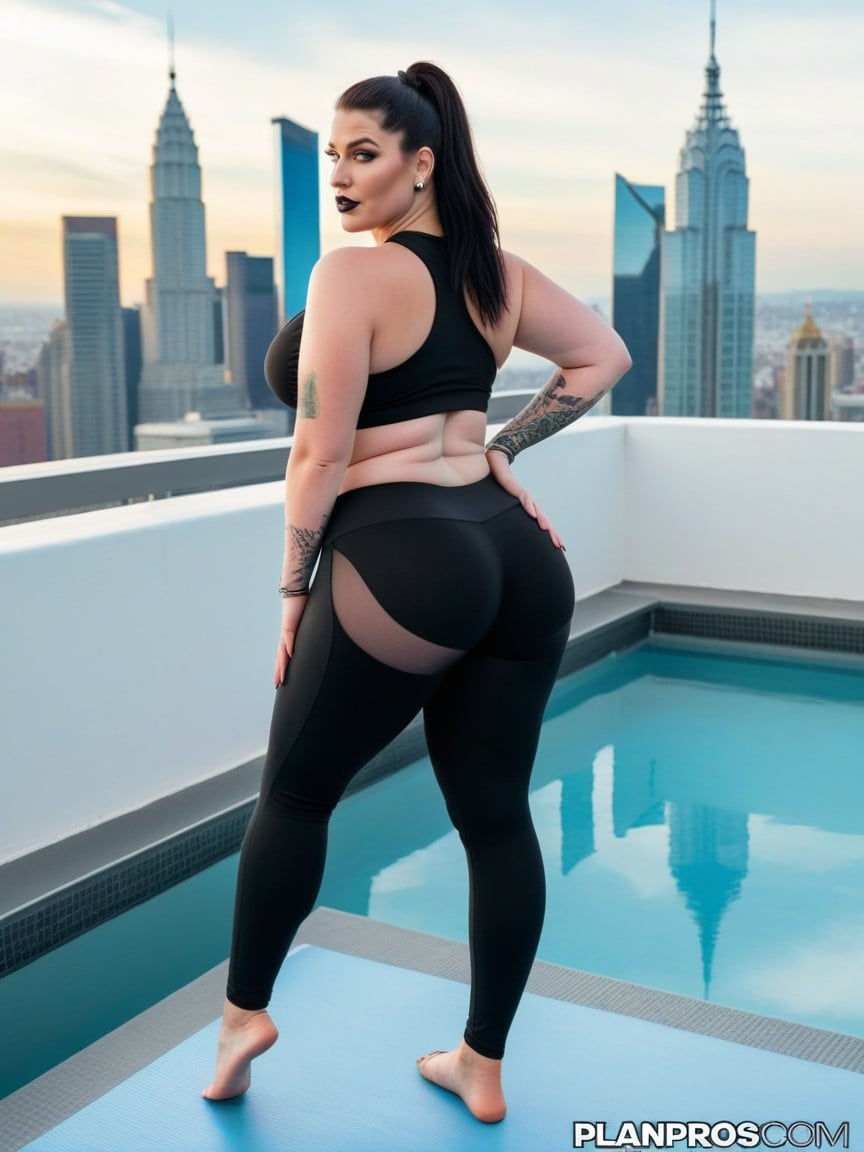 Showing Ass, Tight Yoga Pants, Belly Button Ring AI Porn