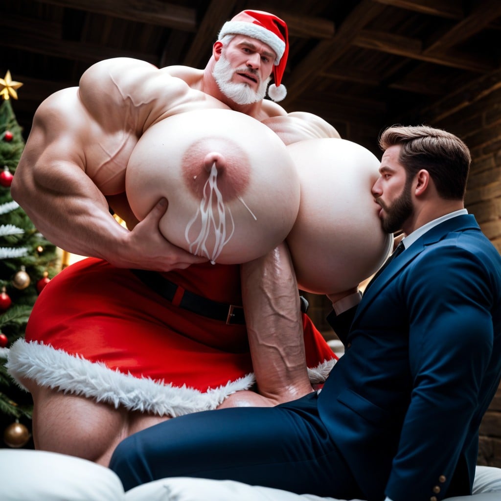 혼란스러운 얼굴, Squeezing Nipple, Santa Claus Outfit 게이 AI 포르노