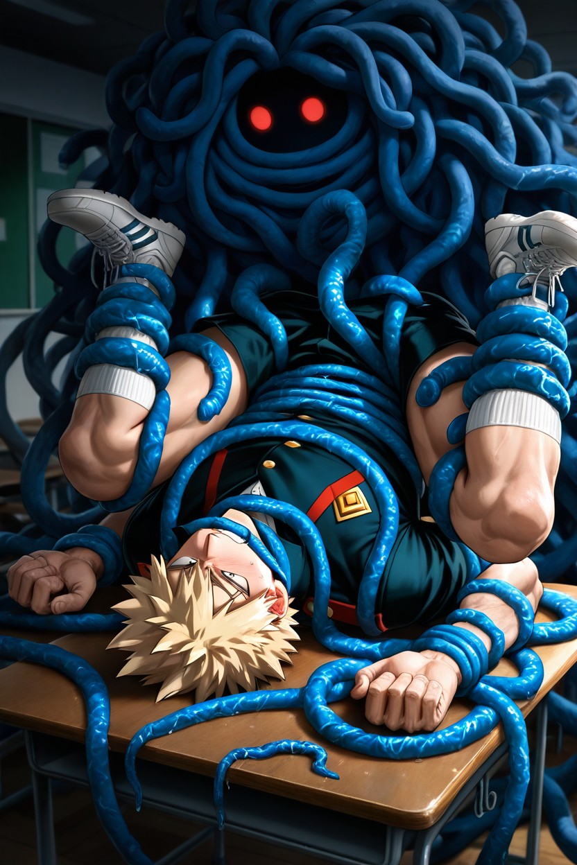 Long White Slouch Socks, Dark, Legs Spread Out By Blue Tentacles ゲイAIポルノ