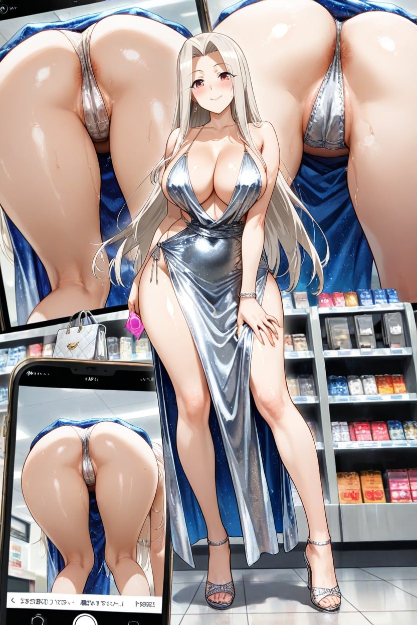 Paparazzi Around Bent Over Looking Through Legs, Front View, Fate's Irisviel Von Einzbern Hentai AI Porn