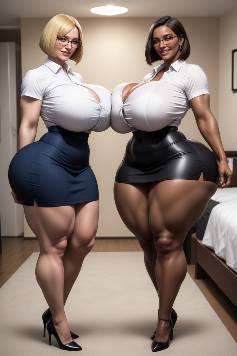 2 People, Extremely Large Ass, Side View AI Porn