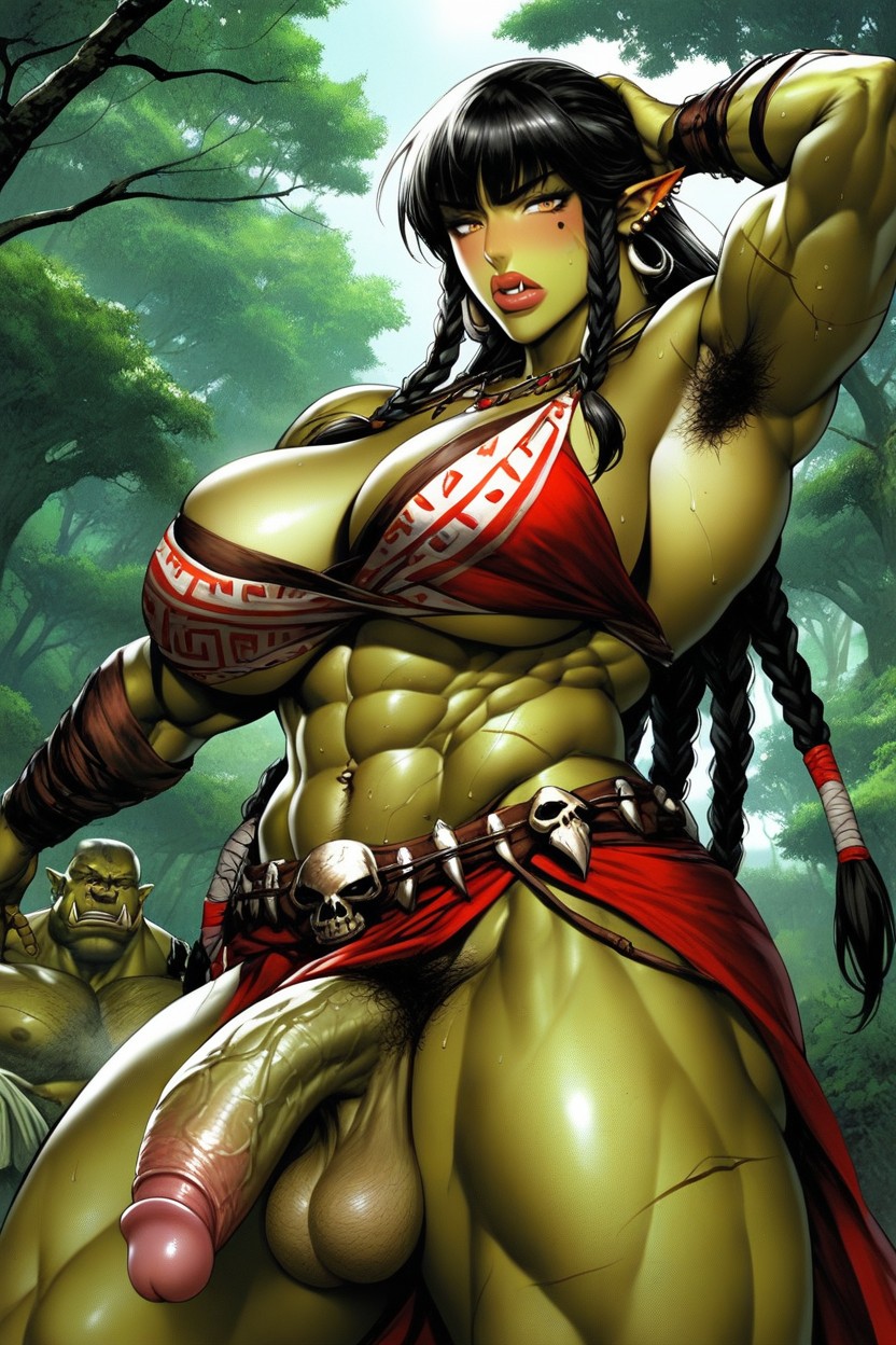 Female Orc, Tierna, Flequillo Hentai IA