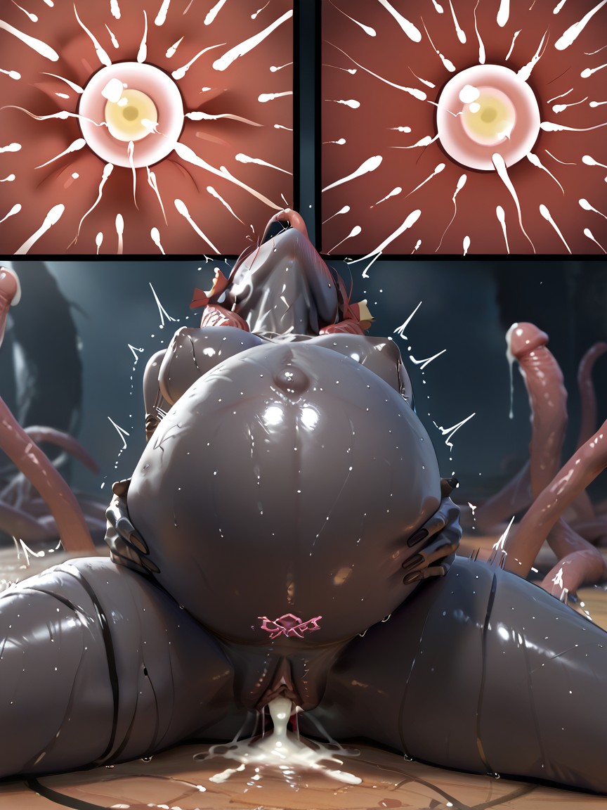Giant Shiny Black Egg In Pussy, Bounce Lines, Belly Glowing Purple While Being Creampied Hentai AI Porn