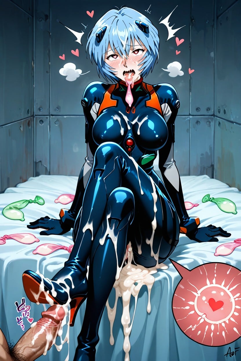Holding A Used Condom In Hands, Sitting, V-sign Hentai AI Porn