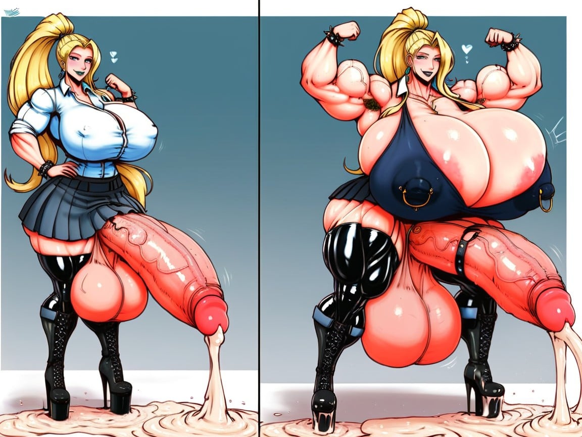 Earrings, Thick Cock, Massive Huge Swollen Balls Shemale AI Porn