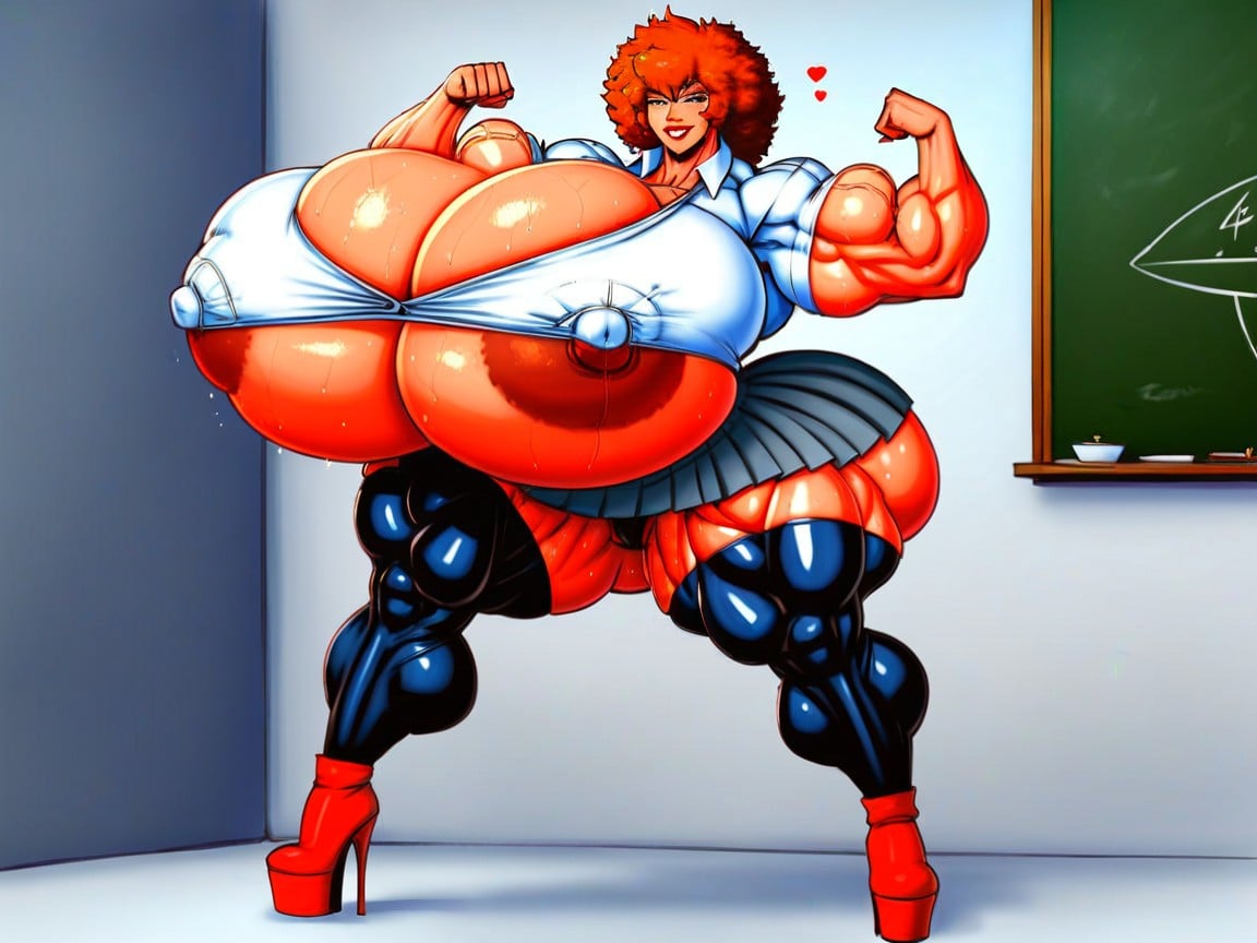 Unrealistically Thick Muscular Woman, Pelo Pelirrojo, Massive Muscles Porno IA