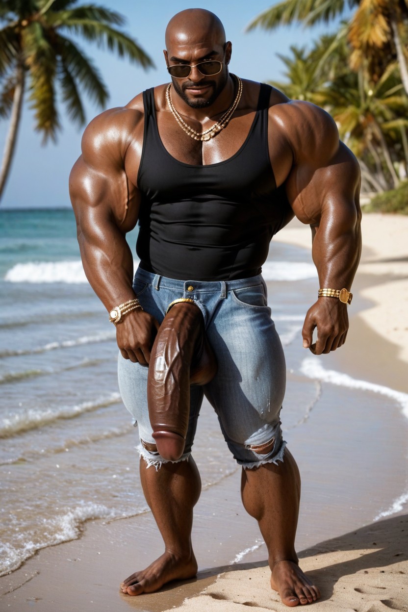Muscular Body, Bodybuilder, Bald 게이 AI 포르노