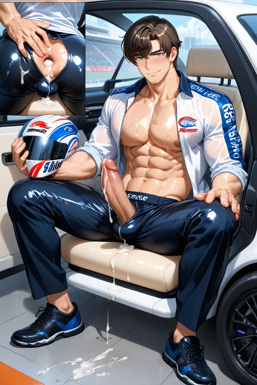 Oiled Skin, Full Body, Pants Unzipped AI Gay Porn