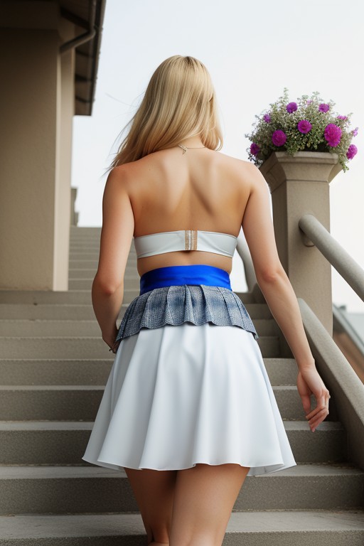 Pleated Skirt, Standing, Outdoors AI Porn