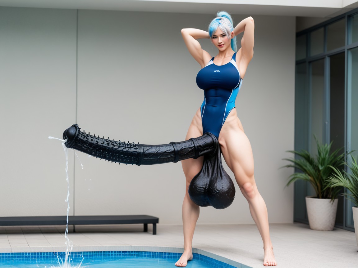 Futanari Only, Standing On Tiptoes With Legs Spread, Spiked Penis Porno IA Asiatique
