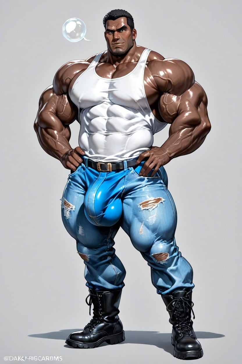 Combat Boots, Handsome Male Face, Super Hyper Colossal Muscles 게이 AI 포르노