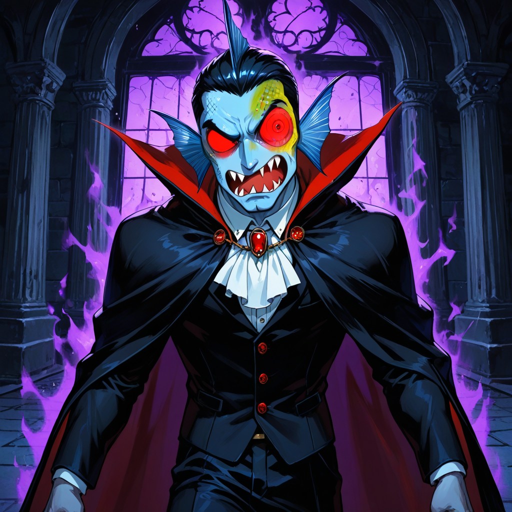 Dumb Expression, Vampire Anthrofish, Ancient Vampire Castle Hall AI Gay Porn