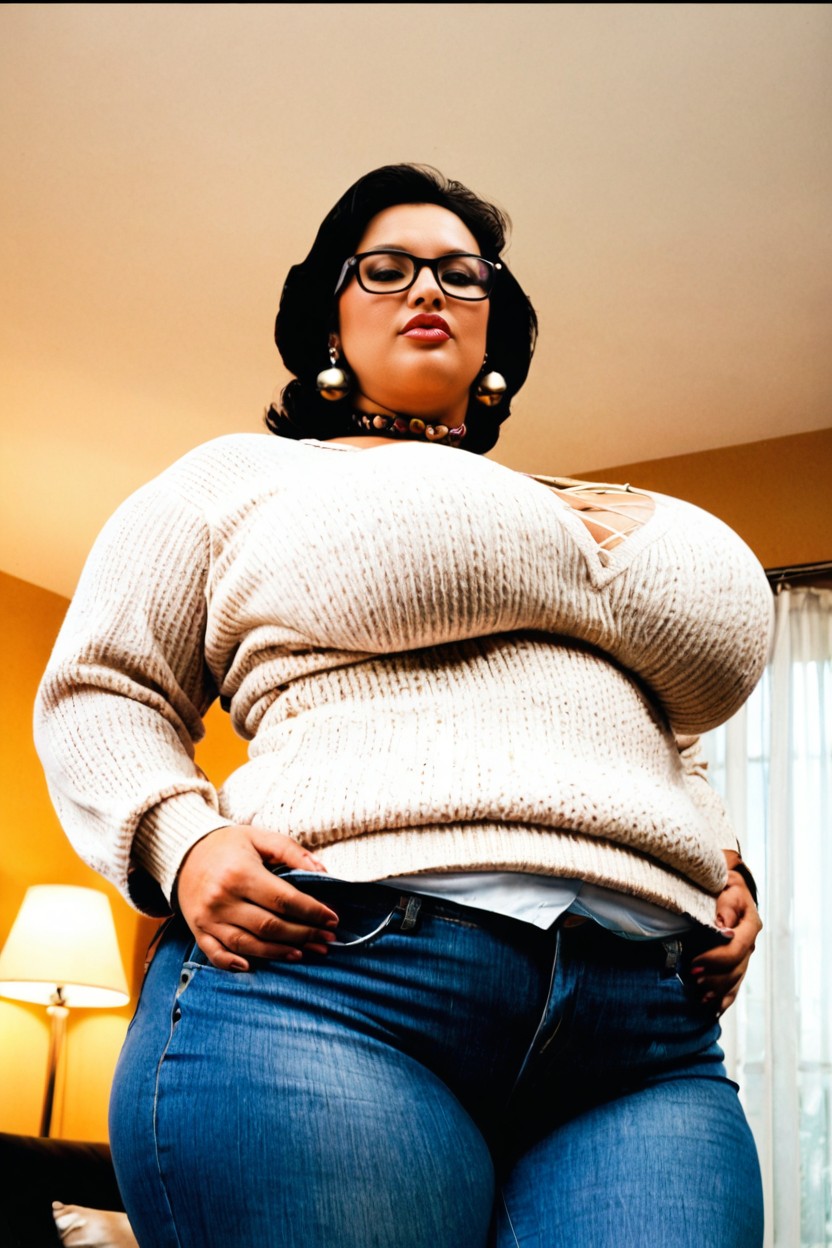 Thick Glossy Lips, Front View, Ordinary Housewife BBW AI Porn